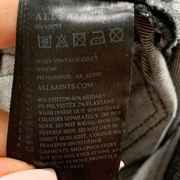 All Saints Mast Low Rise Skinny Vintage Grey Distressed Jeans - Picture 10 of 14